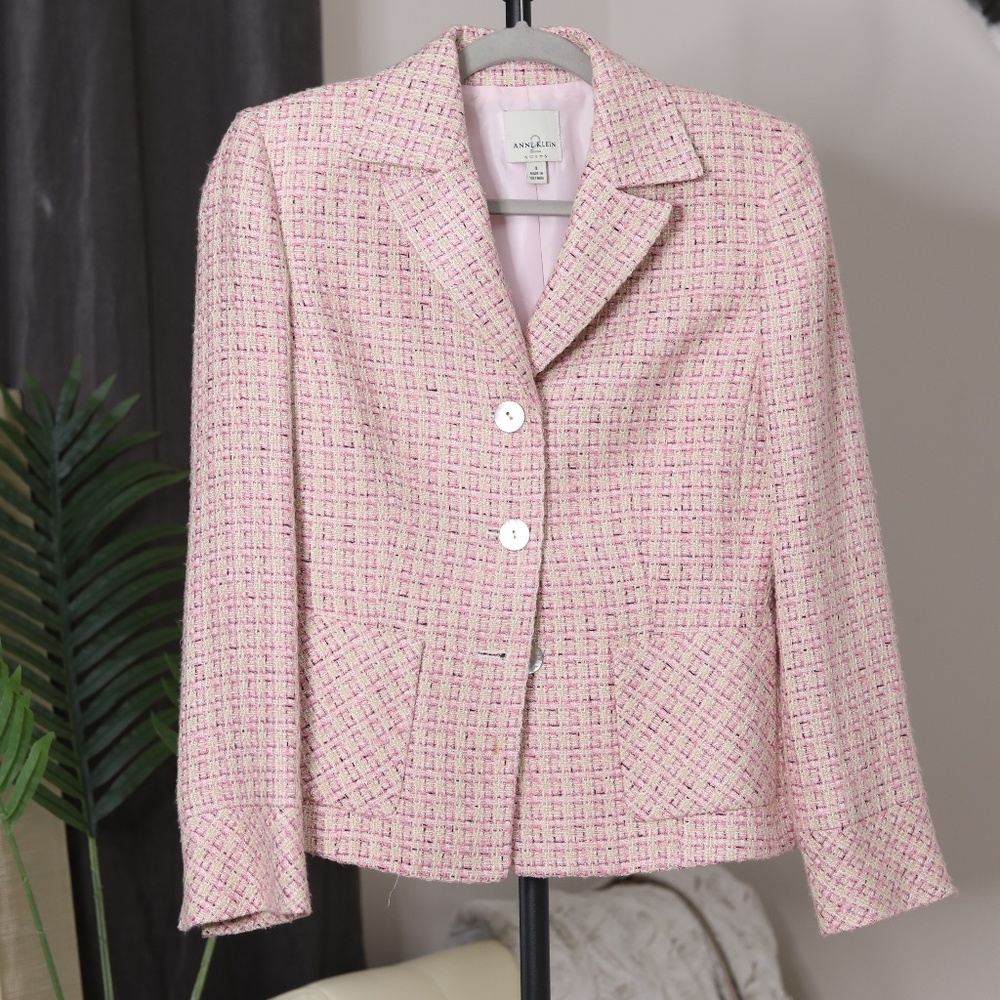 Pink and White Anne Klein Tweed Blazer